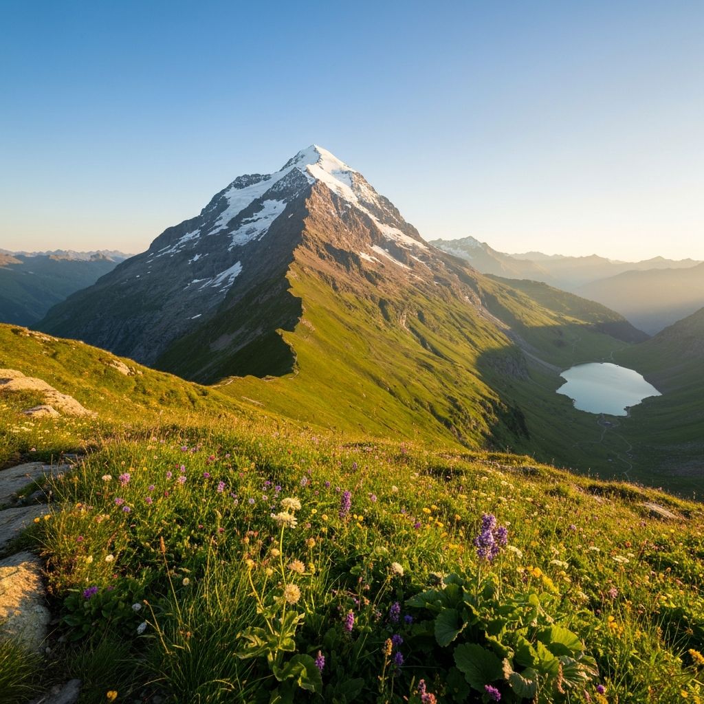 Majestic Alpine Mountain Peak with Natural Herbs